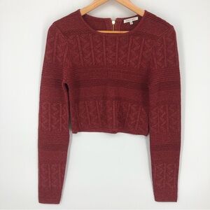 Ronny Kobo Cropped Sweater Womens Medium Rust Brown Red Sparkly Mixed Knit‎
